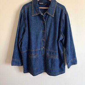 Bill Blass Sport Vintage Studded Blue Denim Chore Jacket 2X Cotton
